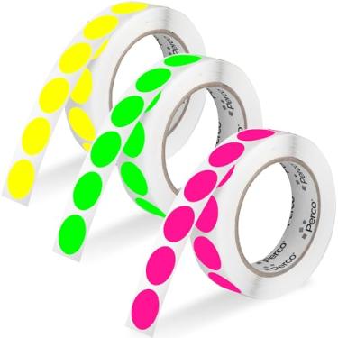 Imagem de Perco Etiquetas adesivas redondas de 2,54 cm com adesivo permanente multirolo - 1.000 etiquetas/rolo - Inclui 1 rolo de cada uma das cores fluorescentes (verde, amarelo, rosa) - Forte aderência, feita