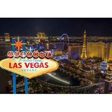 Imagem de Leyiyi Welcome Las Vegas Pano de fundo noturno 3,7 x 3 m cenário de fotografia Sin City placa decoração festa casa jogos de azar pano de fundo turismo viagem retratos pessoais adereços estúdio