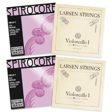 Imagem de Thomastik-Infeld - Conjunto de violoncelo Spirocore Tungsten e Larsen da Infeld | Cordas de violoncelo 4/4 | Cordas Larsen A e D | Corda G Spirocore Tungsten Wound e C simples