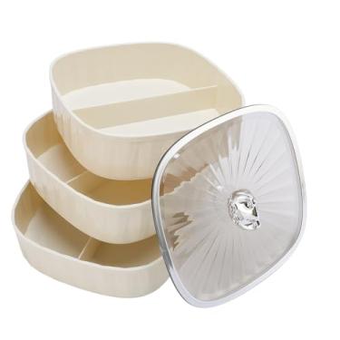 Imagem de Bandeja de Frutas Secas 3 Compartimentos Múltiplos de Camadas que Servem Lanches de Bandeja Organizer Desktop Candy Box Kitchen Dining Decor
