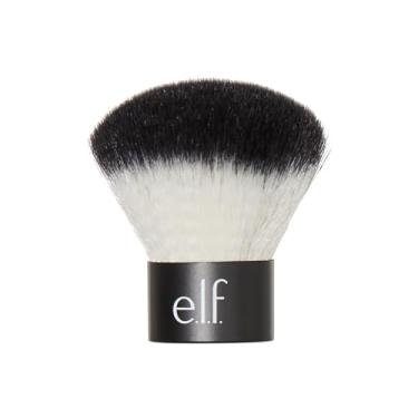 Imagem de e.l.f. Escova facial Kabuki, cabelo sintético, versátil, compacta, aplica bronzer, pó ou iluminador, macio, absorvente, molhado ou seco, compacto, tamanho para viagem, 18 g