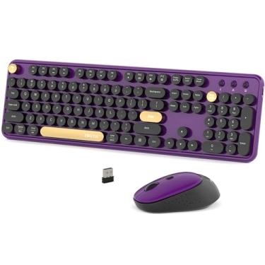 Imagem de UBOTIE: Conjunto de Teclado e Mouse Oval, Sem Fio, Compatível com PC, Conexão por Radiofrequência de 2,4 GHz, Cores Policarbonáticas, Retrô, para Windows e Mac