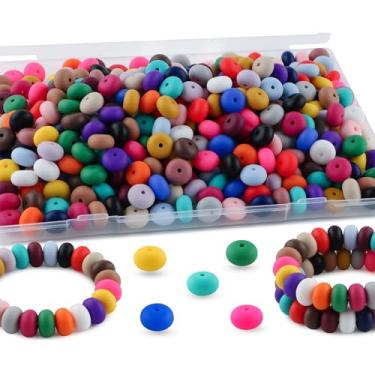 Imagem de HHCFAST 220 contas de silicone de abaco, contas de silicone de lentilha de 14 mm para fabricação de chaveiros, contas de silicone espaçadoras para canetas e acessórios de artesanato DIY