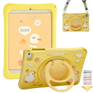 Imagem de Capa infantil para iPad iPad Mini 5 2019 e iPad Mini 4 2015 com alça giratória de 360°, capa UUcovers de silicone macio com desenho 3D para iPad Mini 5ª/4ª geração de 7,9 polegadas, pato laranja