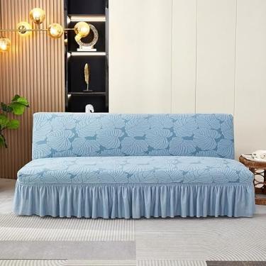 Imagem de Capa de futon sem braços com saia de babados, sofá-cama futon altamente elástica(Blue,Large (190-210cm))