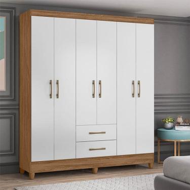 Imagem de Guarda Roupa Casal Ambiente Panamá 6 Portas Naturale Branco - Moval