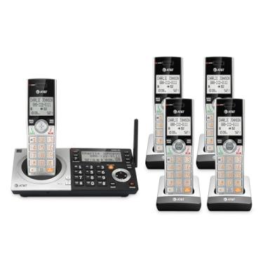 Imagem de AT&T CL83507 DECT 6.0 5 aparelhos telefone sem fio para casa com base de teclado duplo, atendedores, bloqueio de chamadas, locutor de identificação, interfone e longo alcance, prata/preto
