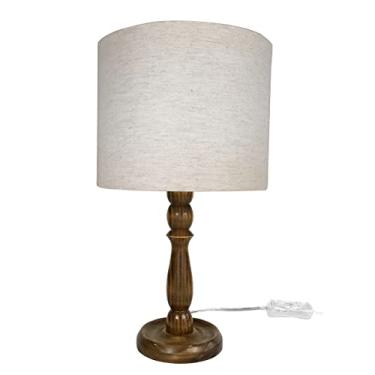 Imagem de Abajur Madeira Clássico Linho Bege Quarto Bebê Infantil