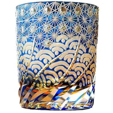 Imagem de JEKE Copo de vidro de cristal colorido cortado à mão estilo Edo Whisky Gass 255 g com caixa de presente de luxo, copos para coquetéis e vodca e cerveja em caixa de presente (D)