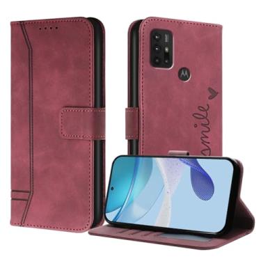 Imagem de Luksinlong Capa carteira para Motorola Moto G30/G20/G10, capa protetora de couro PU flip com suporte para cartão, suporte e fivela magnética para Motorola G10 Power Case - vinho tinto