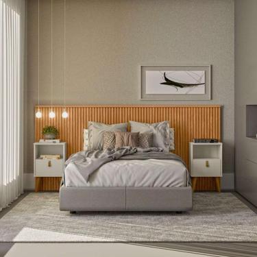 Imagem de Cabeceira Cama Casal Ripada Laranjeiras 2.4 C/ Mesa De Cabeceira 1 Gav