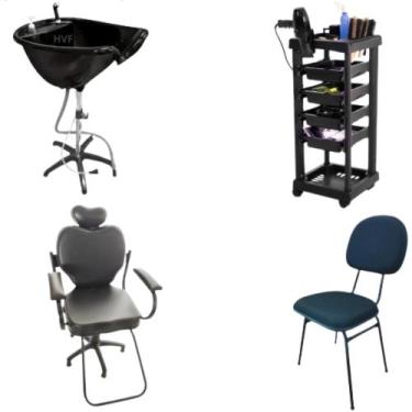 Imagem de Kit Lavatório + Cadeira Cabelereiro + Carrinho +Cadeira Fixa - HENVIFE