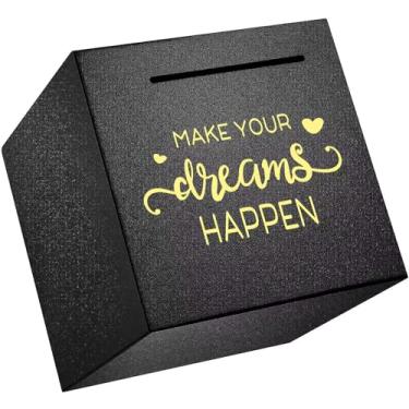 Imagem de Cofrinho feito de aço inoxidável, cofrinho para adultos, só pode salvar o cofrinho que não pode ser retirado (Make.your.dreams.happen(12 cm - Preto))