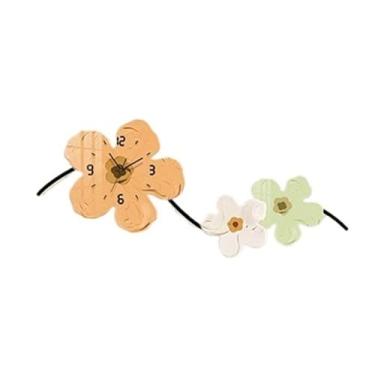 Imagem de Pintura decorativa com relógio Grande relógio de parede de flores decoração com luz LED para sala de estar, esculturas de parede 3D pintura arte de parede pendurada lâmpada de parede silenciosa anti-t