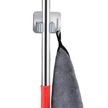 Imagem de Kit Suporte Para Pendura Inox 304 Com 1 Vassouras E Rodos Com 1Ganchos Com Fita Dupla Face(1unidade Suporte e Gancho)