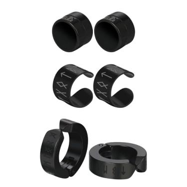 Imagem de OIDEA Conjunto de brincos pretos para homens: 3 pares de brincos de argola nórdicos viking runas magnéticas não perfurantes brincos de aço inoxidável masculinos amuleto joias presentes, Medium, Aço
