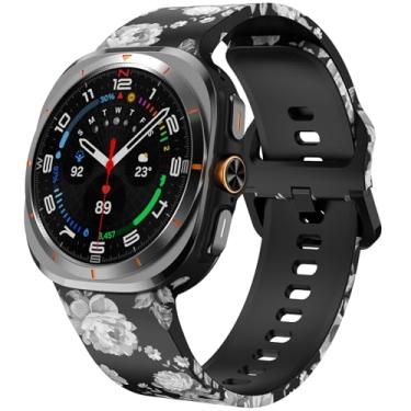 Imagem de SPINYE Pulseiras de relógio compatíveis com Samsung Galaxy Watch Ultra de 47 mm, pulseira de silicone com estampa macia sem lacunas para Galaxy Watch 7 Ultra de 47 mm (2024), mulheres e homens, flor