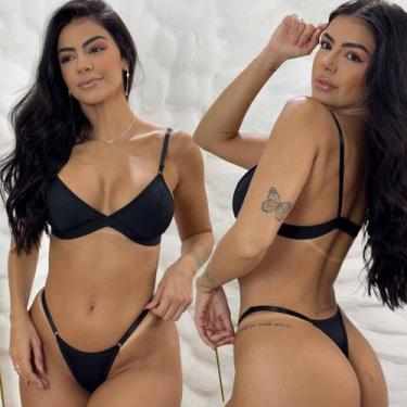 Imagem de Conjunto De Lingerie Sem Bojo Regulagem de Plástico Calcinha Fio Denta