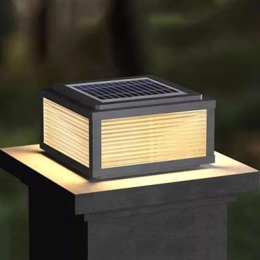 Imagem de CUTPOIY Tampas de poste solares para ambientes externos, alumínio, à prova d'água, tampas de coluna externa, lâmpada, movida a energia solar, lâmpada de pilar, lâmpada LED de luxo, iluminação