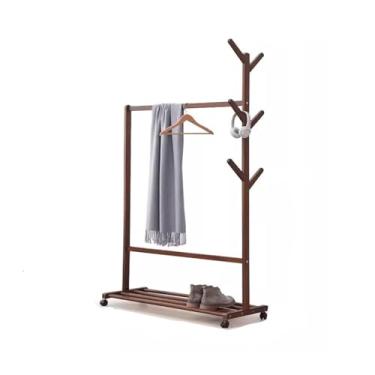 Imagem de FTOQWZXV Cabideiro independente de madeira para o chão, cabide simples para uso doméstico, quarto, cabide de chão, quarto, cabide de chão