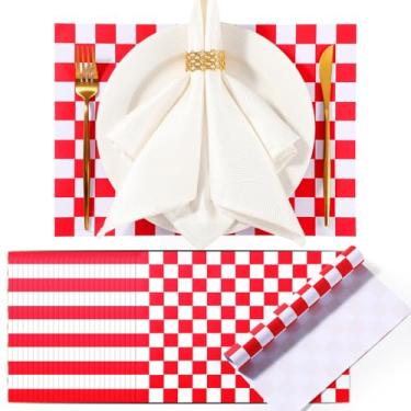 Imagem de Tinlade 150 peças de jogo americano de papel descartáveis tapetes de mesa guingão xadrez de verão papel de churrasco tapetes de mesa a granel para jantar decoração de festa de aniversário cozinha, 25