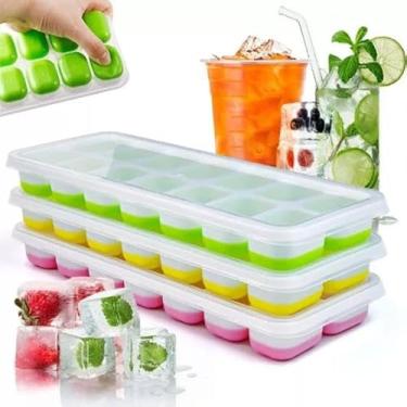 Imagem de Forma de Gelo em Silicone com Tampa, 14 Cubos, Kit com 4 Unidades