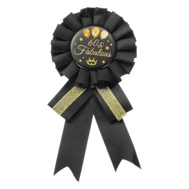 Imagem de PATIKIL Fita de aniversário de 60 anos, broche de crachá de folha de flandres de tecido de cetim para mulheres broche presentes decoração de festa, preto, 6.7inch, Poliéster, Liga metálica.