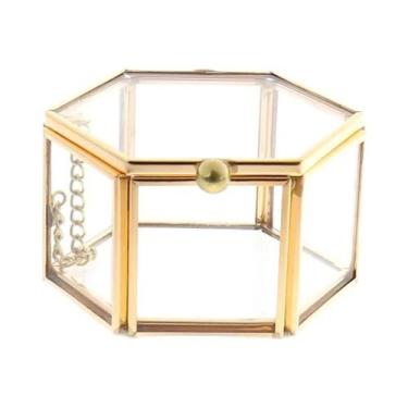 Imagem de Caixa de Joias Geométrica de Vidro Transparente com Tampa Articulada e