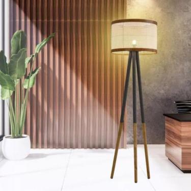 Imagem de Abajur Ravena Luminária Tela Indiana e Pés Madeira e Ferro - Rodrigues