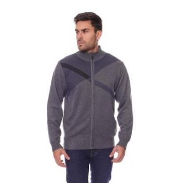 Imagem de Suéter Masc Tricot Listrado Com Zíper Inteiro Crocker-Masculino