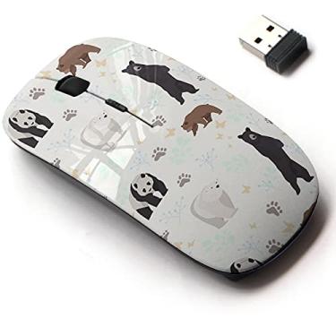 Imagem de Mouse sem fio de 2,4 G com design de padrão fofo para todos os laptops e desktops com nano receptor - urso polar panda preto