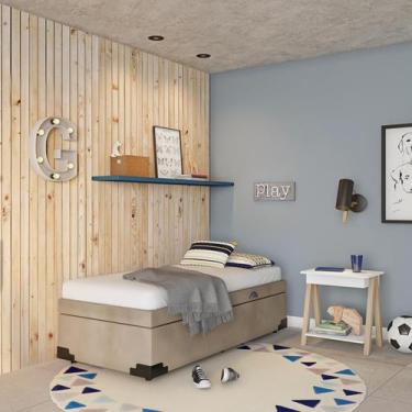 Imagem de Base para Cama Box Solteiro Jonan com Baú Suede (45x88x188) Bege - Mob