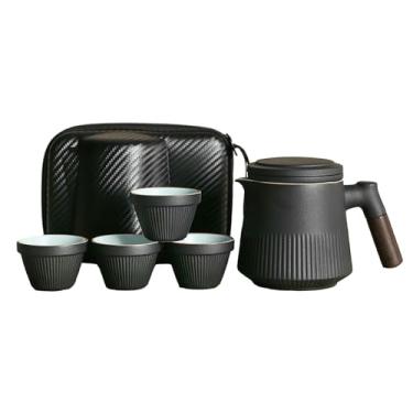 Imagem de Conjunto de chá portátil de viagem, uma panela e quatro xícaras, xícara de chá Kung Fu de porcelana branca doméstica - preto puro
