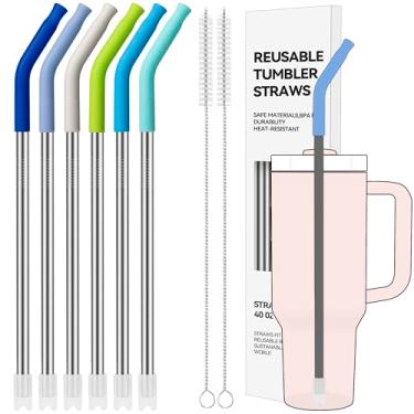 Imagem de Soledea Canudos de metal reutilizáveis para copo de 1,2 L, 6 peças com pontas de silicone coloridas, canudo para copos de vidro, sem BPA (Cor 2)