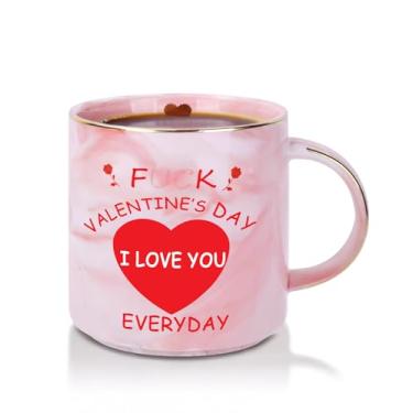 Imagem de Caneca de café engraçada de mármore rosa 350 ml – Forget Valentine's Day, I Love You Every Day – Presente de xícara de cerâmica para namorada, namorado, esposa, marido, casais