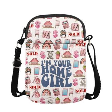 Imagem de MAOFAED Presente de corretor de imóveis, bolsa tiracolo I'm Your Home Girl, presente de vida de corretor de imóveis, presente de agente imobiliário (menina doméstica), Branco