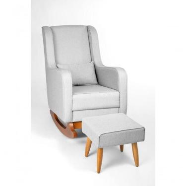 Imagem de Poltrona De Amamentação Com Balanço Encosto Alto Linho Cinza - Lahome Decor