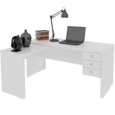 Imagem de Mesa de Canto para Escritório em L Angular com 3 Gavetas - Tecnomobili