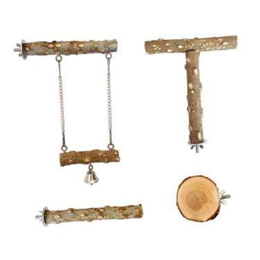 Imagem de Generic Gaiola para, poleiro, rede, 4 peças, gaiola de madeira, brinquedos pendurados, conjuntos de garfos de moagem de pata para papagaios pequenos,