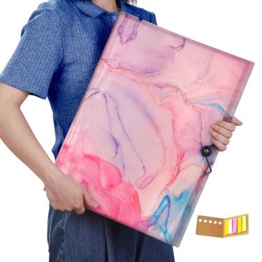 Imagem de Qunrwe Pasta De Portfólio Arte A3 Com 40 Páginas, Livro Para Armazenamento Pinturas Em Mármore Rosa Diamantes, Protetor Bolso Adesivo Índice, Apresentação Transparente 11,8 X 16,5" Arte, Relatório,