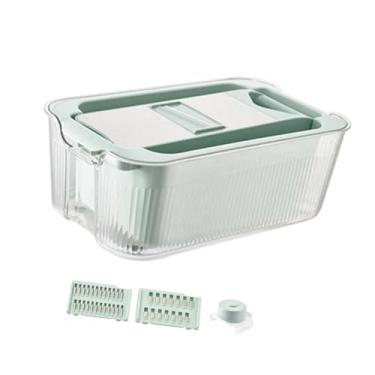 Imagem de Ｂｅｓｇａ Mandoline para Cozinha Multiuso Cortador de Alimentos Utensílio de Cozinha Ralador de Queijo Fatiador de Vegetais com Recipiente, Azul com 3 Lâminas