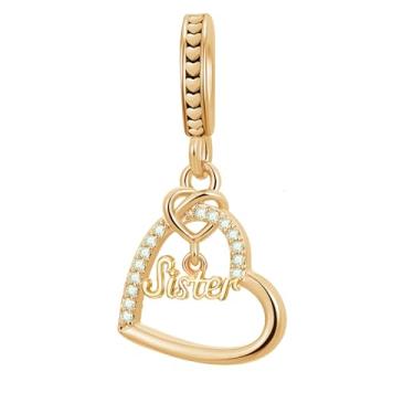Imagem de LuxglitterLin Pingente Sister Charm Cubic Zirconia Bead Compatível com Pulseira Pandora Presente Feminino Ouro