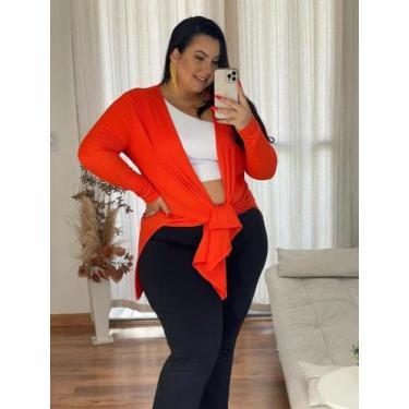 Imagem de Cardigan Colete Plus Size Maxi Longo Manga Longa Para Gordinhas - Wild