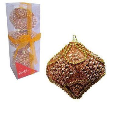 Imagem de Kit com 3 Bolas Modelo Cebola de Natal Luxo Decorada Pedrinhas e Glitt