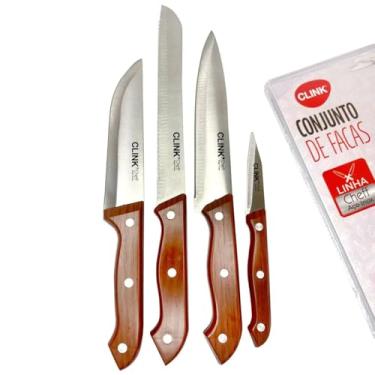 Imagem de Conjunto de Facas de Cozinha Chef 4 Peças Profissionais Premium Laminas em Aço Inox Afiadas e Duráveis Ideal para Cortes Precisos em Carnes Legumes e Frutas Design Ergonômico e Seguro