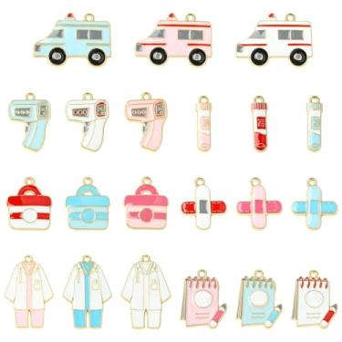 Imagem de UR URLIFEHALL 42 pingentes aleatórios esmaltados médicos ambulância termômetro colorido tubo de ensaio pingentes pingentes para colar pulseira joias fabricação