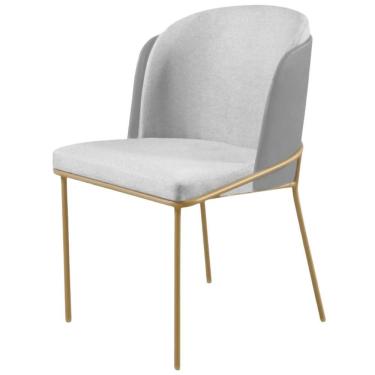 Imagem de Cadeira Aurora Linho Cinza Couro Cinza Metal Dourado