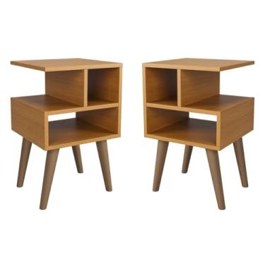 Imagem de KIT Mesa de Cabeceira Trend com Nichos Organizadores, Pés em Polipropileno Quarto Sala (NATURE)