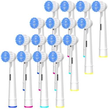 Imagem de Cabeças de escova de substituição Pro Sensitive Gum Care compatíveis com escovas de dentes elétricas Oral-B, pacote com 16 cabeças de escova de dentes de cerdas extra macias de alta densidade, refil
