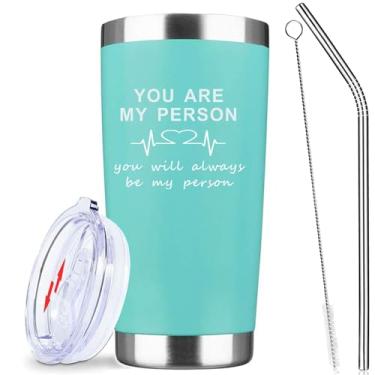 Imagem de ATHAND Copo de aço inoxidável Greys Anatomy com tampa de canudo 590 ml - You Are My Person Copo verde isolado a vácuo copo de café caneca de viagem de parede dupla presente de dia dos namorados para